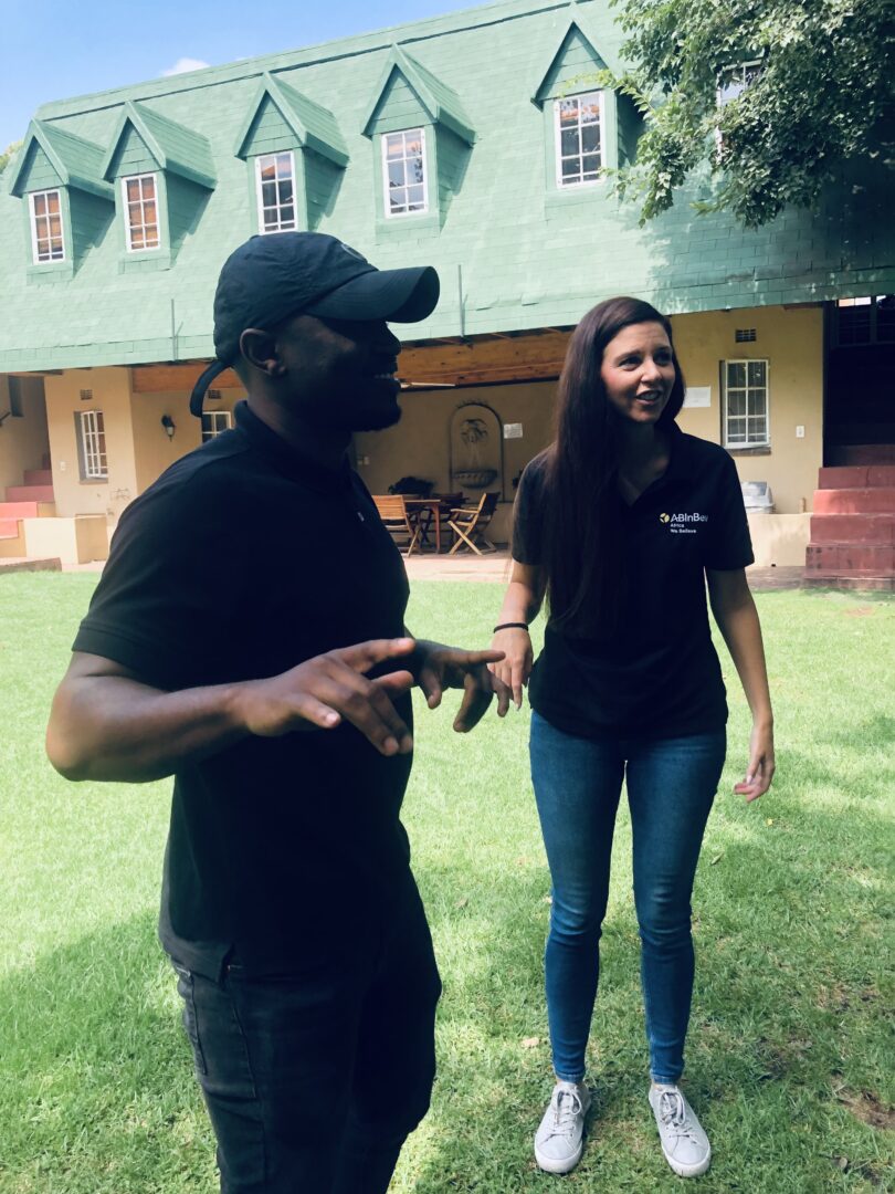 Corporate team members competing in a Minute to Win It game.